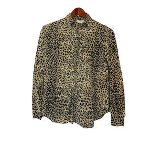 Lord And Taylor Women's 4 Small Cheetah Brown Long Sleeve Silk Button Up Shirt